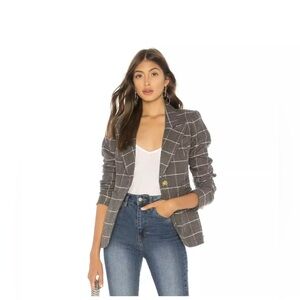 Smythe Patch Pocket Duchess Blazer Windowpane  Grey Wool Size 6